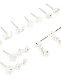 Silver Diamante Star & Moon Earrings 7-Pack