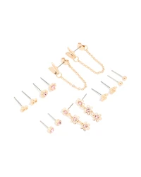 Boucles d’oreilles diamants diamants dorées rose et chaîne papillon en pack de 7