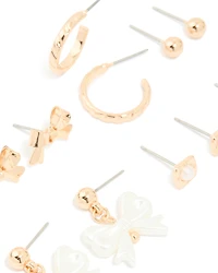 Gold Pearl Bow Stud Earrings 7-Pack