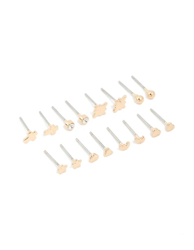 Gold Star & Ball Stud Earrings 7-Pack