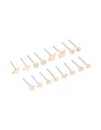 Gold Star & Ball Stud Earrings 7-Pack