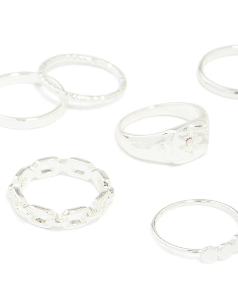 Silver Bubble Star Chain Rings 8-Pack