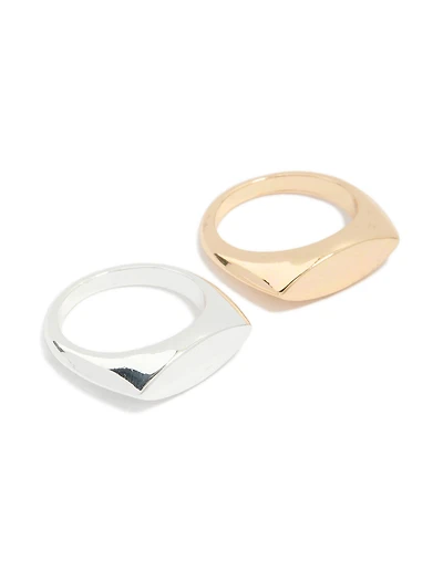Mixed Metal Oval Signet Rings 2-Pack