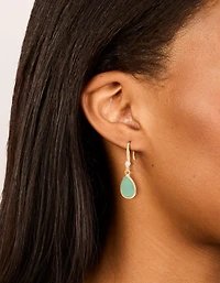 Gold Plated Green Aventurine Semi Precious Stone Cubic Zirconia Large Drop Earrings