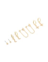 Gold Plated Cubic Zirconia Celestial Earrings 4-Pack