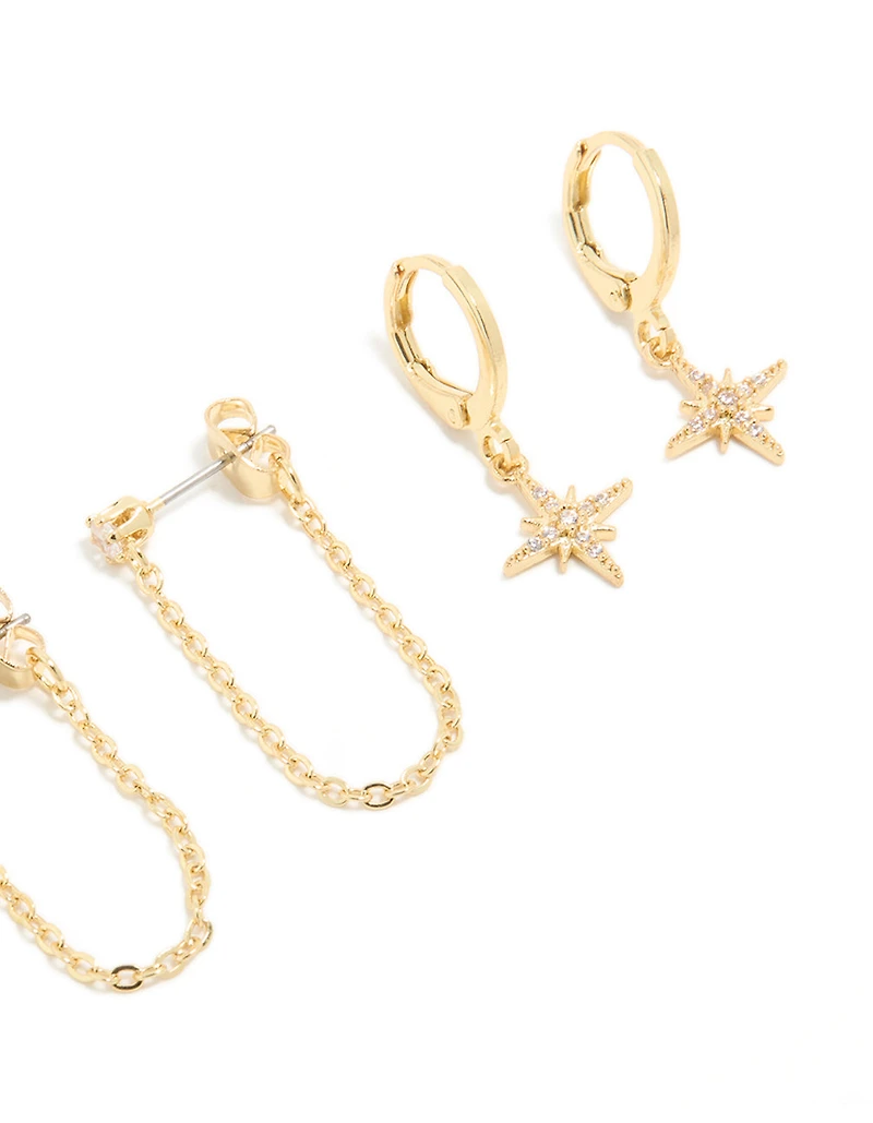 Gold Plated Cubic Zirconia Celestial Earrings 4-Pack