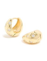 Gold Plated Cubic Zirconia Celestial Huggie Earrings