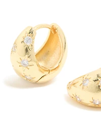 Gold Plated Cubic Zirconia Celestial Huggie Earrings