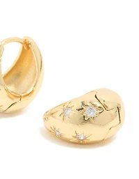 Gold Plated Cubic Zirconia Celestial Huggie Earrings