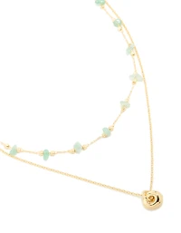 Gold Plated Green Aventurine Semi-Precious Stone & Doughnut Layered Necklace