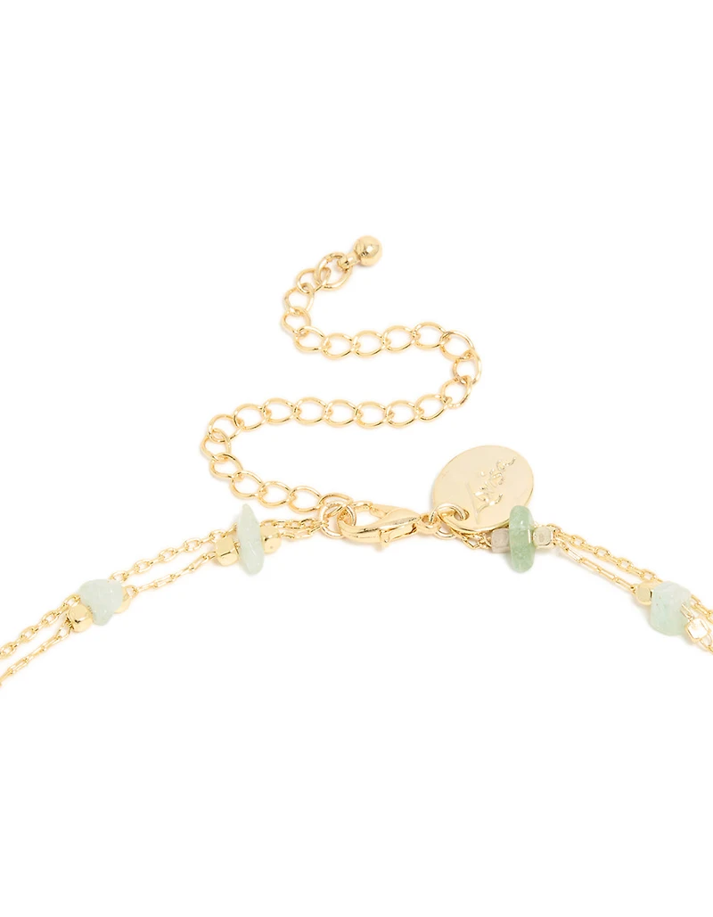 Gold Plated Green Aventurine Semi-Precious Stone & Doughnut Layered Necklace