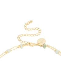 Gold Plated Green Aventurine Semi-Precious Stone & Doughnut Layered Necklace