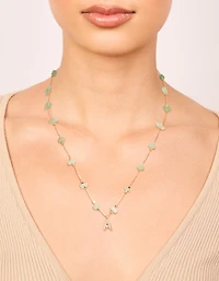Gold Plated Green Aventurine Semi Precious Stone Cubic Zirconia Letter A Necklace