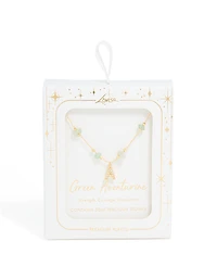 Gold Plated Green Aventurine Semi Precious Stone Cubic Zirconia Letter A Necklace
