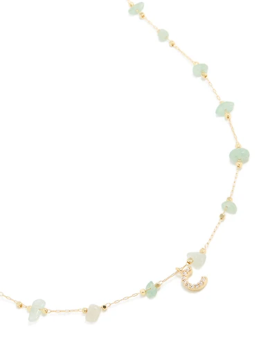 Gold Plated Green Aventurine Semi-Precious Stone Cubic Zirconia Letter C Necklace