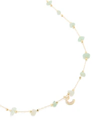 Gold Plated Green Aventurine Semi-Precious Stone Cubic Zirconia Letter C Necklace
