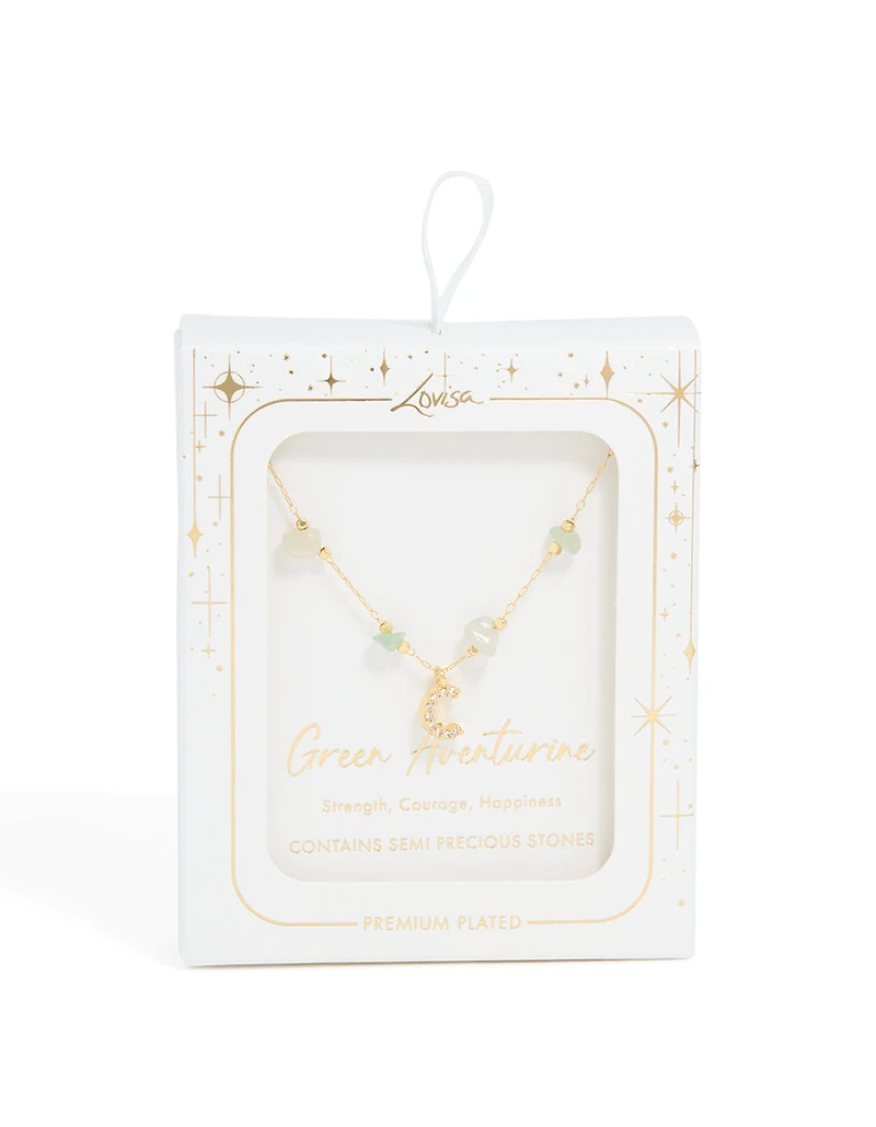 Gold Plated Green Aventurine Semi-Precious Stone Cubic Zirconia Letter C Necklace