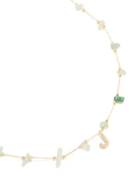 Gold Plated Green Aventurine Semi Precious Stone Cubic Zirconia Letter J Necklace