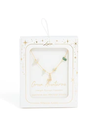 Gold Plated Green Aventurine Semi Precious Stone Cubic Zirconia Letter J Necklace