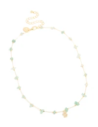 Gold Plated Green Aventurine Semi Precious Stone Cubic Zirconia Letter S Necklace