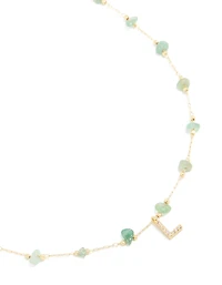 Gold Plated Green Aventurine Semi Precious Stone Cubic Zirconia Letter L Necklace