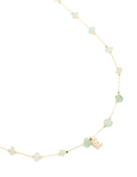 Gold Plated Green Aventurine Semi Precious Stone & Cubic Zirconia Letter E Necklace