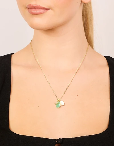 Collier céleste en pierre semi-précieuse verte en laiton plaqué or