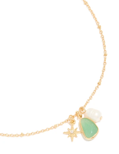 Gold Plated Brass Green Semi-Precious Stone Celestial Necklace
