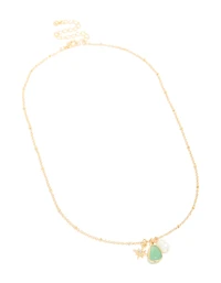 Gold Plated Brass Green Semi-Precious Stone Celestial Necklace