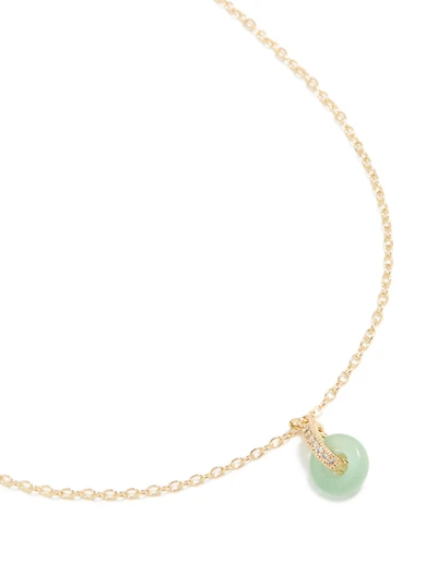Gold Plated Green Aventurine Semi-Precious Cubic Zirconia Doughnut Necklace