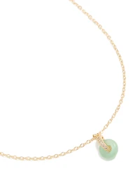 Gold Plated Green Aventurine Semi-Precious Cubic Zirconia Doughnut Necklace