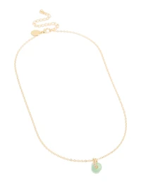 Gold Plated Green Aventurine Semi-Precious Cubic Zirconia Doughnut Necklace