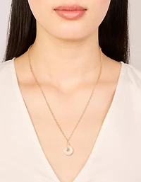 Gold Plated Rose Quartz Semi-Precious Stone Cubic Zirconia Doughnut Necklace