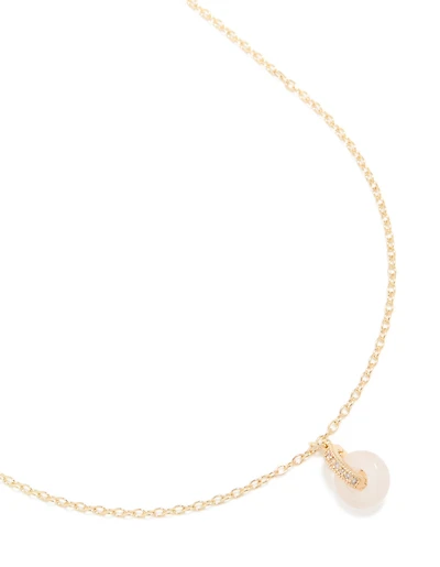Gold Plated Rose Quartz Semi-Precious Stone Cubic Zirconia Doughnut Necklace