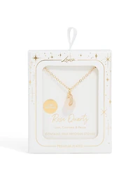 Collier de beigne semi-précieux en quartz rose plaqué or en zircone cubique