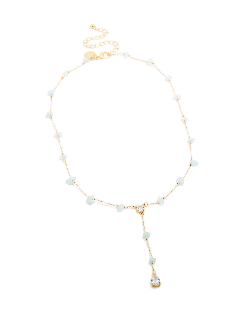 Gold Plated Blue Semi-Precious Stones Cubic Zirconia Pendant Y-Necklace