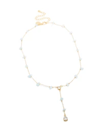 Gold Plated Blue Semi-Precious Stones Cubic Zirconia Pendant Y-Necklace