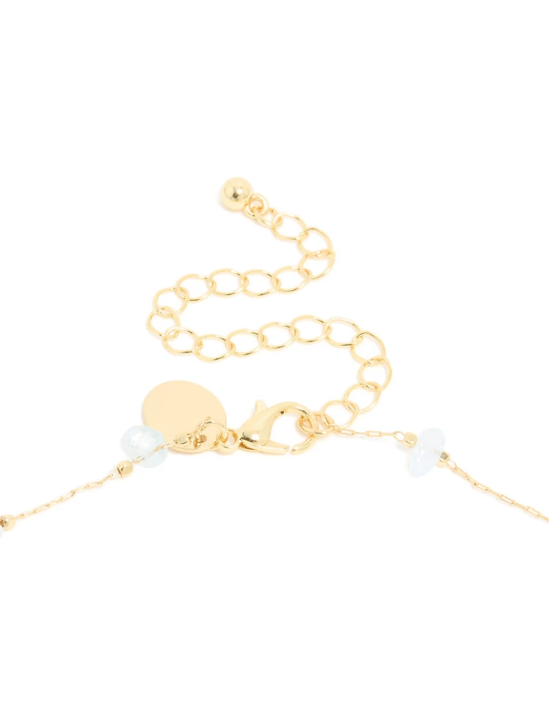 Gold Plated Blue Semi-Precious Stones Cubic Zirconia Pendant Y-Necklace