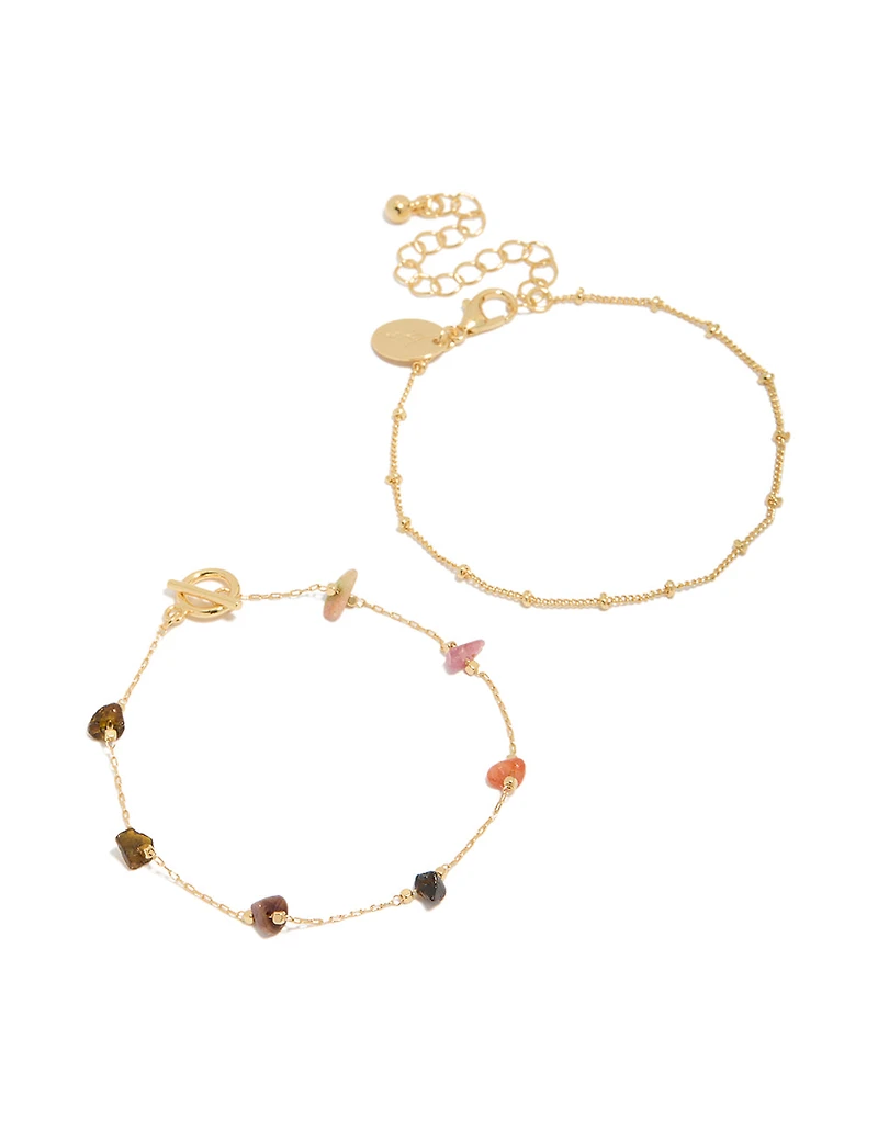Gold Plated Semi-Precious Stones & Fob Bracelet Set
