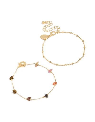 Gold Plated Semi-Precious Stones & Fob Bracelet Set