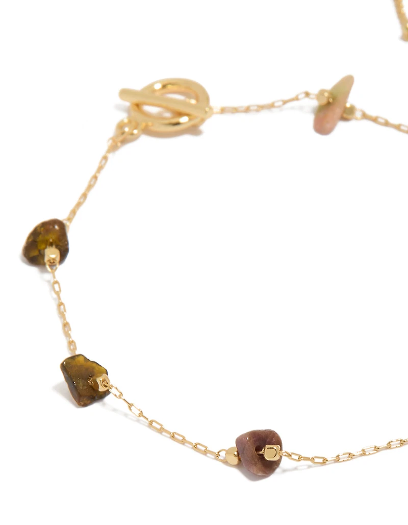 Gold Plated Semi-Precious Stones & Fob Bracelet Set
