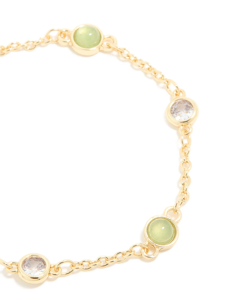Gold Plated Green Aventurine Semi-Precious Cubic Zirconia Bracelet