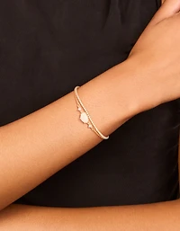 Gold Plated Cubic Zirconia & Rose Quartz Semi-Precious Stone Bracelets 2-Pack