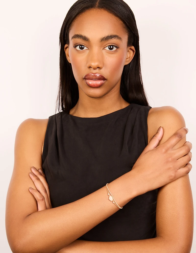 Gold Plated Cubic Zirconia & Rose Quartz Semi-Precious Stone Bracelets 2-Pack