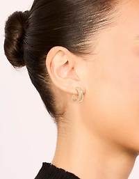 Gold Plated Cubic Zirconia Illusion Baguette Hoop Earrings