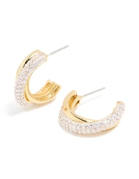 Mixed Metal Plated Cubic Zirconia Silver Crossover Open Hoop Earrings
