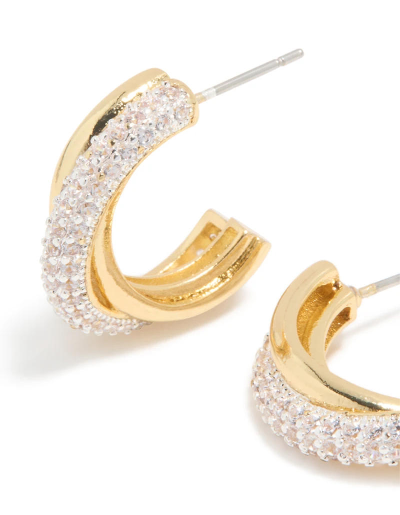 Mixed Metal Plated Cubic Zirconia Silver Crossover Open Hoop Earrings