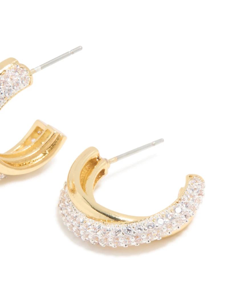 Mixed Metal Plated Cubic Zirconia Silver Crossover Open Hoop Earrings