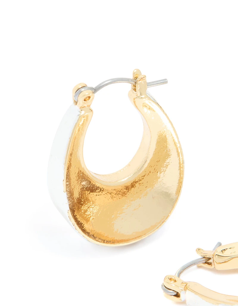 Petites boucles d’oreilles à cerceaux plats gradués plaqués en métal mixte