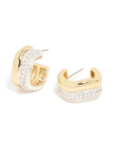 Mixed Metal Plated Cubic Zirconia Double Wave Earrings